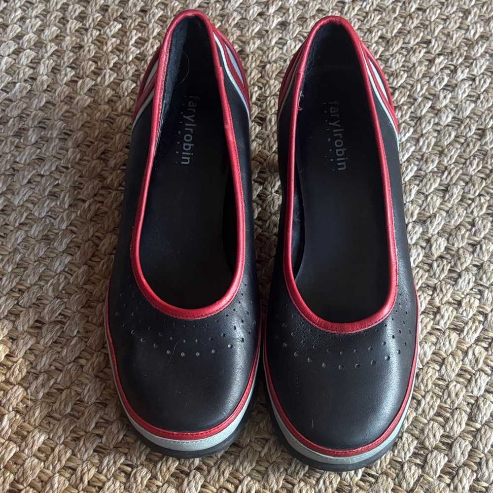 Farylrobin Retro Black Red Silver Low Heel 7